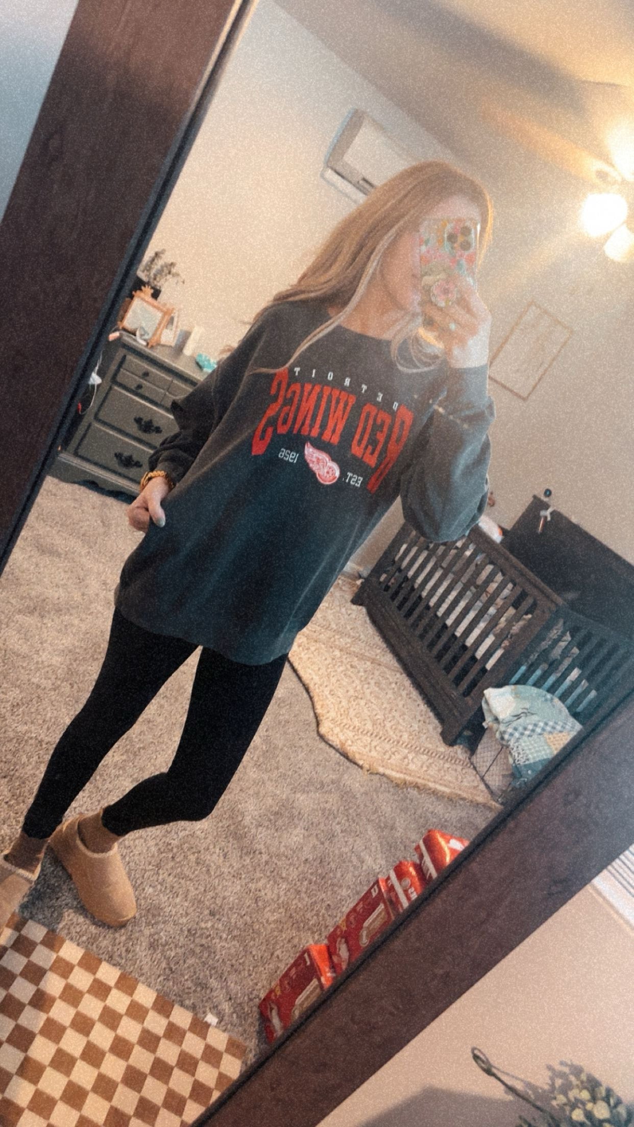 Detroit Hockey Crewneck Sweatshirt ( Washed Grey )