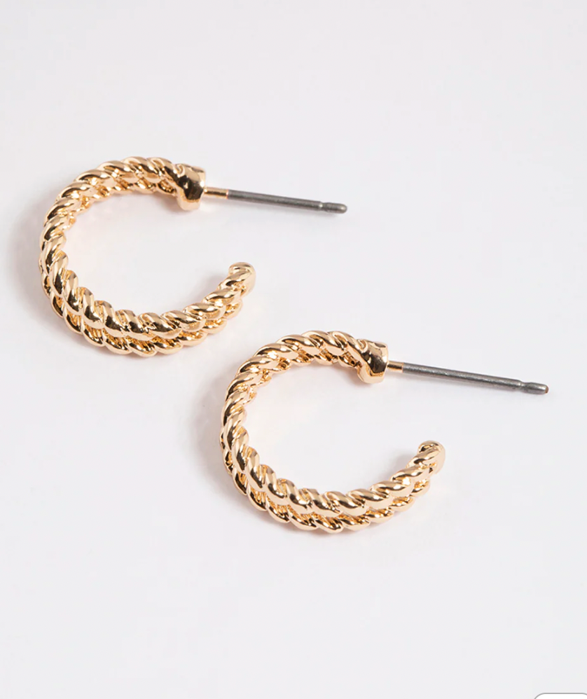 Gold Double Twisted Huggie Earrings