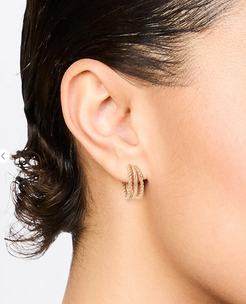 Gold Twisted and Plain Triple Huggie Earrings