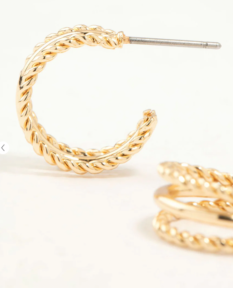 Gold Twisted and Plain Triple Huggie Earrings