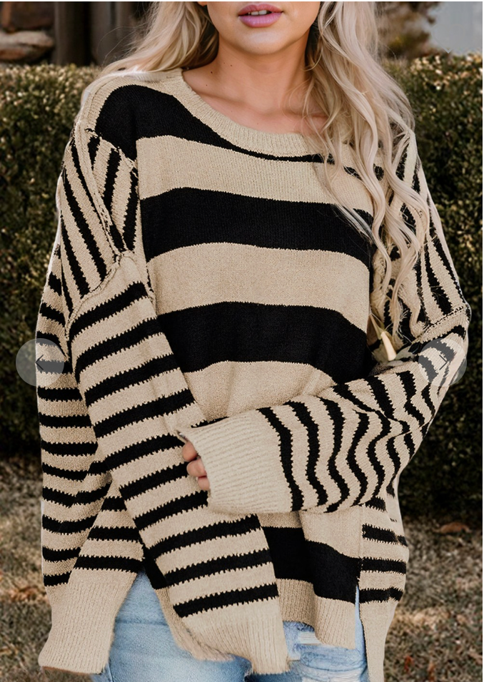 Stripe Drop Shoulder Baggy Sweater