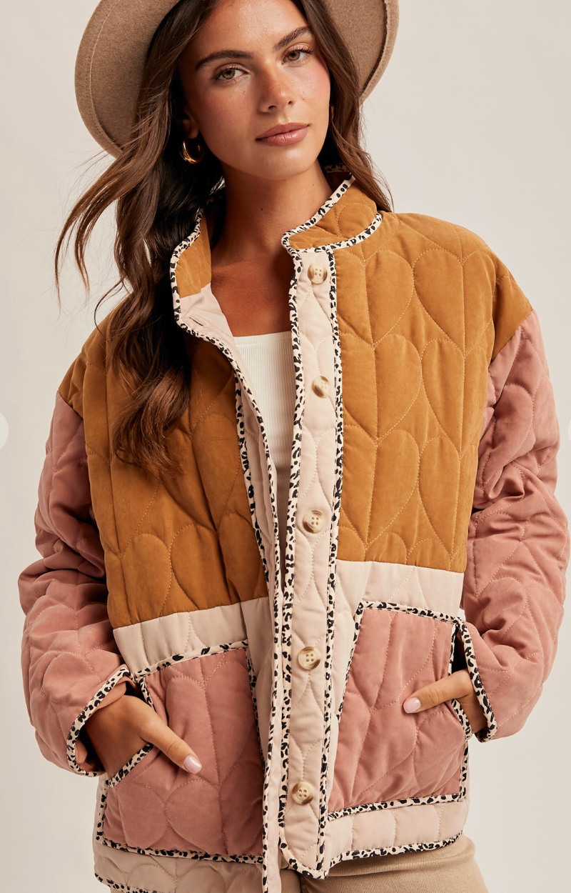 Cecilia Color Block Quilted Button Down Jacket
