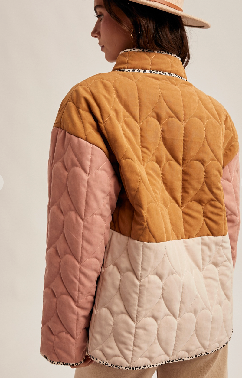 Cecilia Color Block Quilted Button Down Jacket