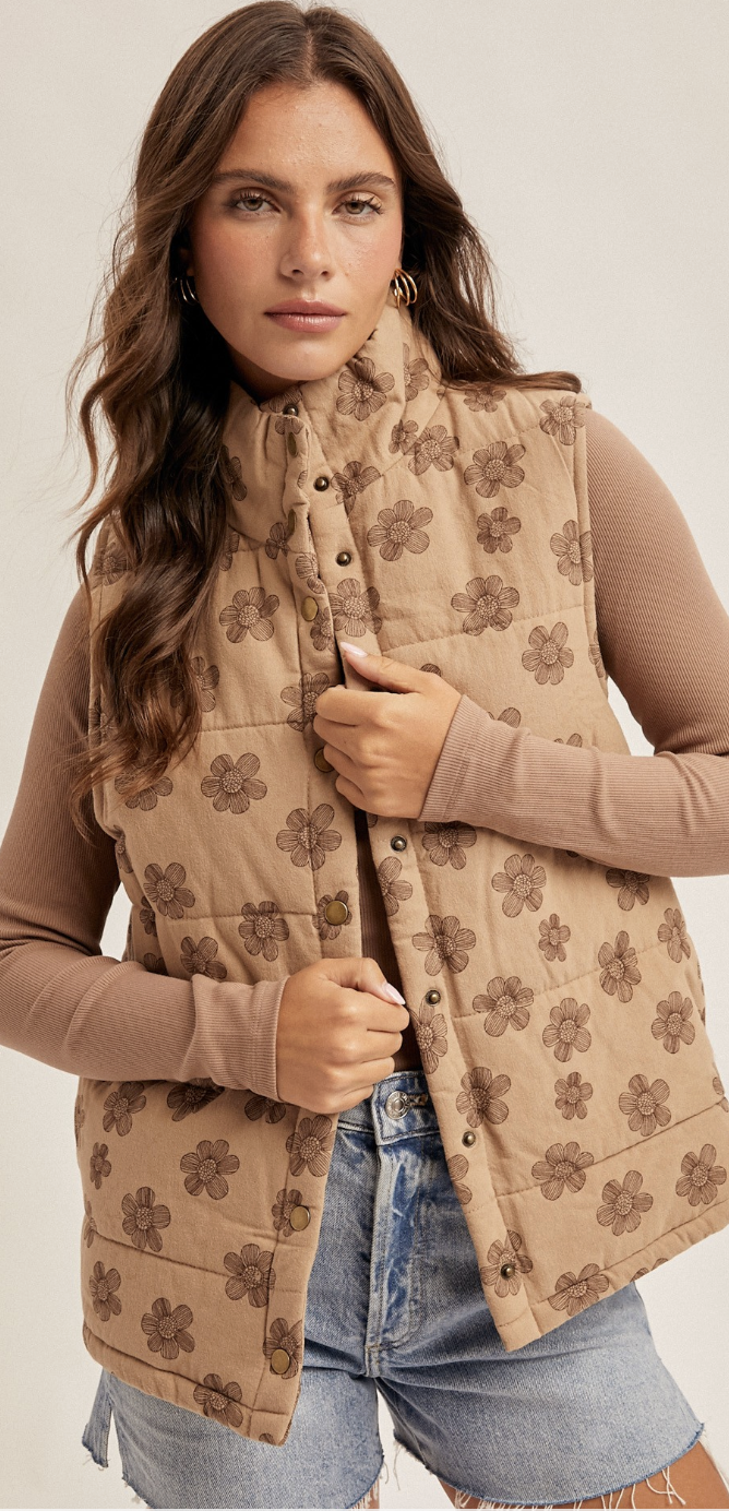 Farah Floral Brushed Padding Vest With Pockets