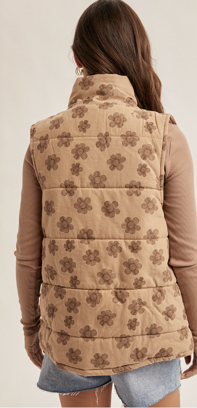 Farah Floral Brushed Padding Vest With Pockets