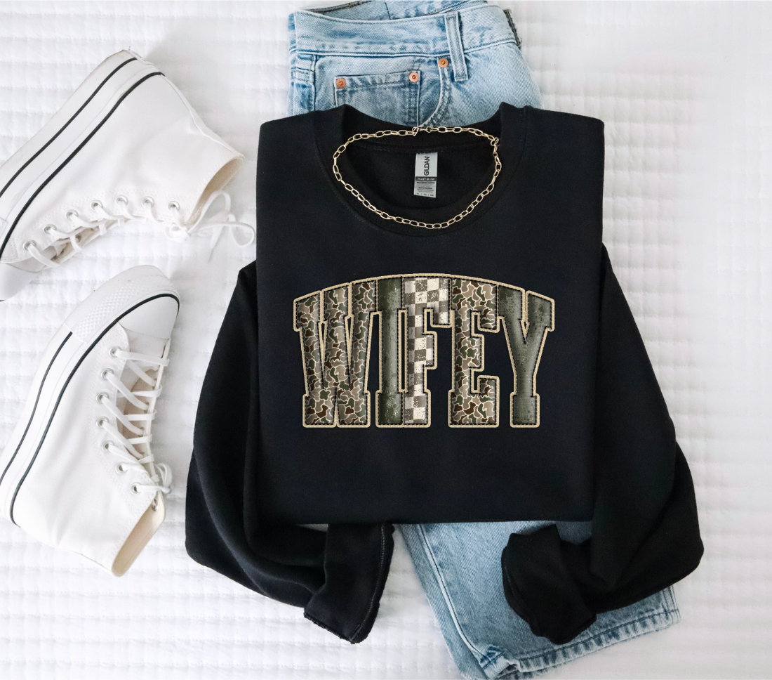 Camo/Check Wifey Crewneck Sweatshirt