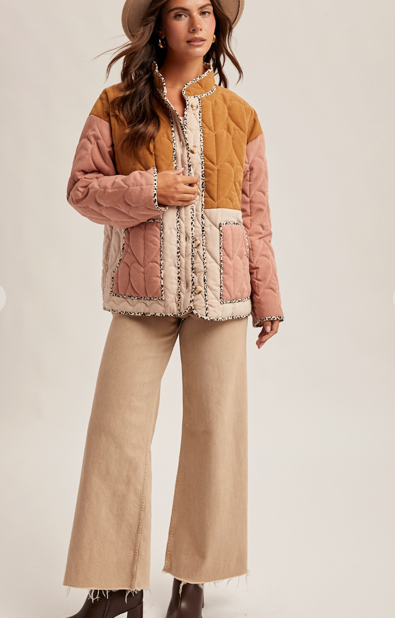 Cecilia Color Block Quilted Button Down Jacket