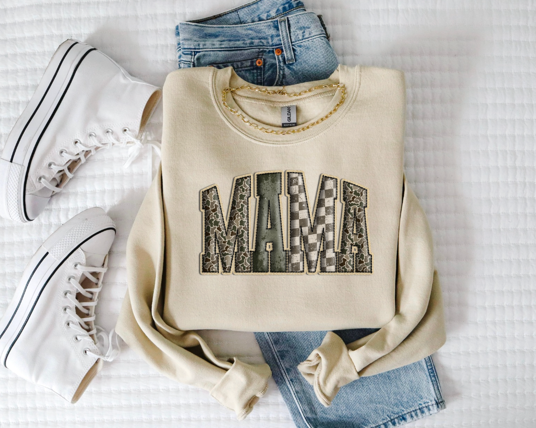 Camo/ Check Mama Crewneck Sweatshirt (Color Options)